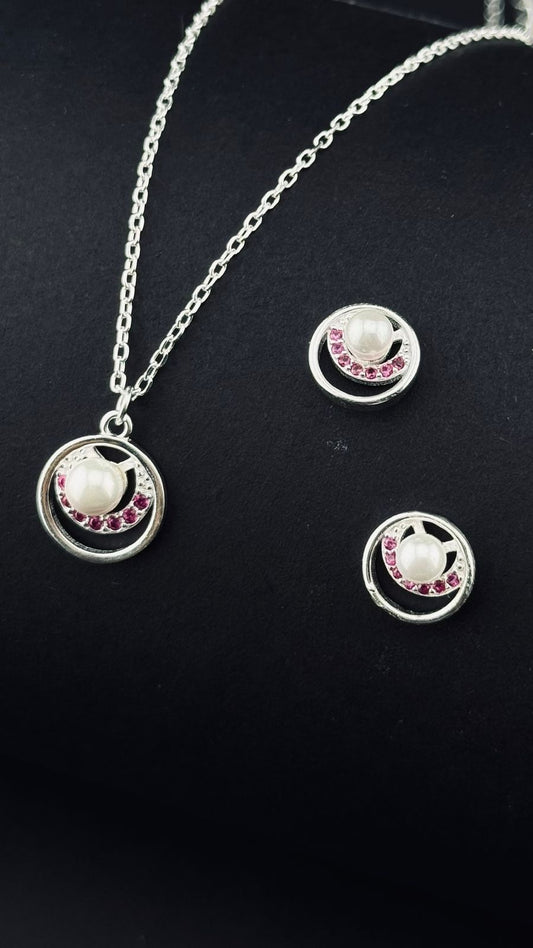 Set "Eclipse Rosa" de Perla y Circonitas en Plata 925