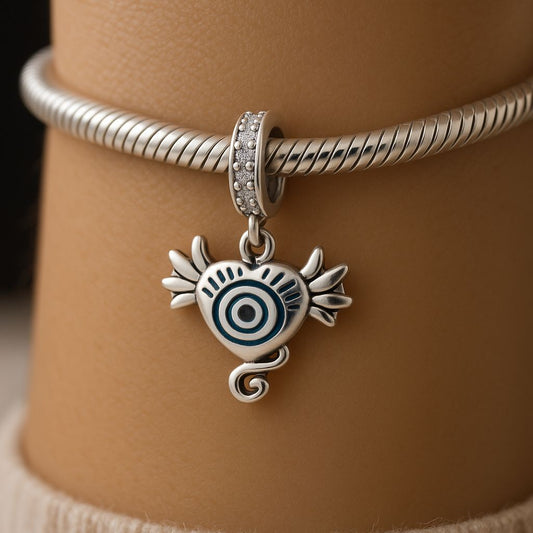 Charm Corazón "Ojo Protector" con Esmalte en Plata 925