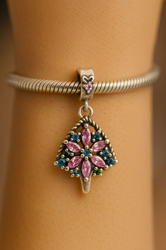 Charm "Árbol Floral" con Circonitas de Colores en Plata 925