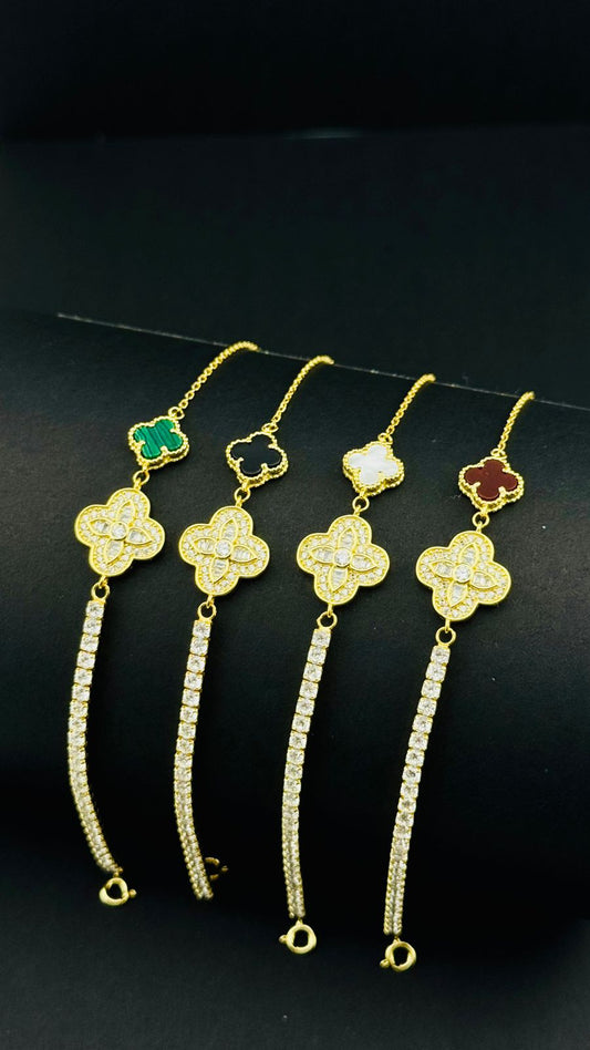 Brazaletes "Tréboles de la Fortuna" con Circonitas y Esmalte en Plata 925