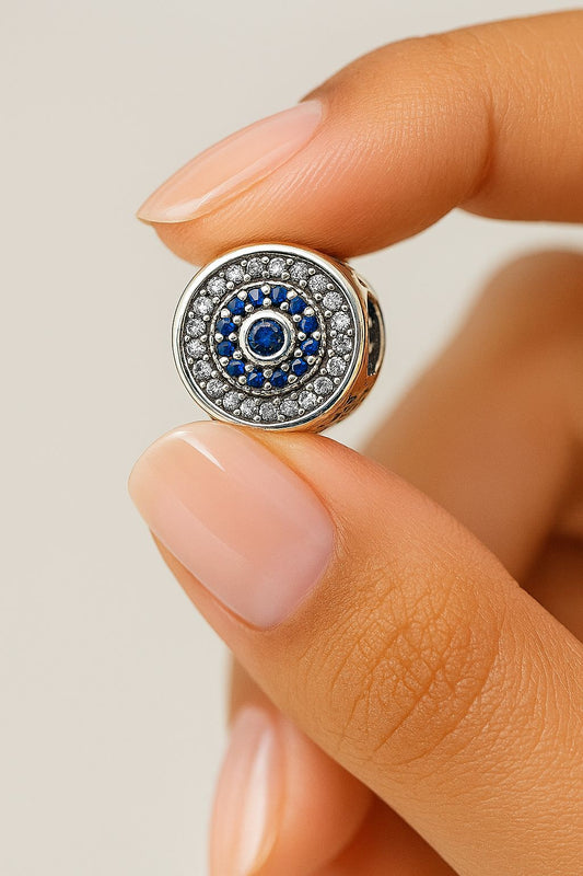 Charm Redondo "Círculo Celestial" con Circonitas Azules en Plata 925