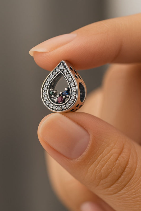 Charm "Lágrima de Destellos" con Circonitas de Colores en Plata 925