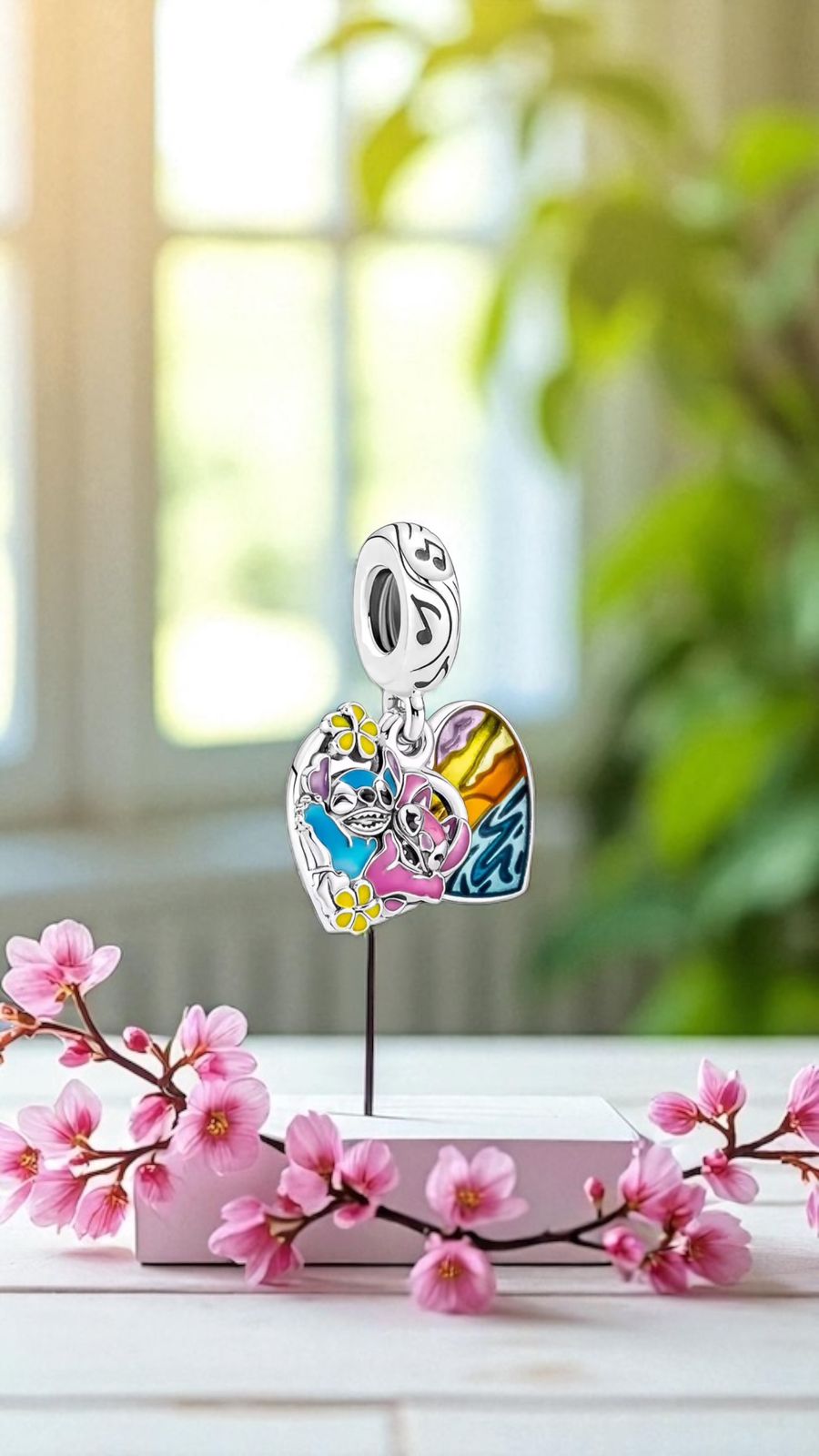 Charm "Stitch y Angel" en Plata 925
