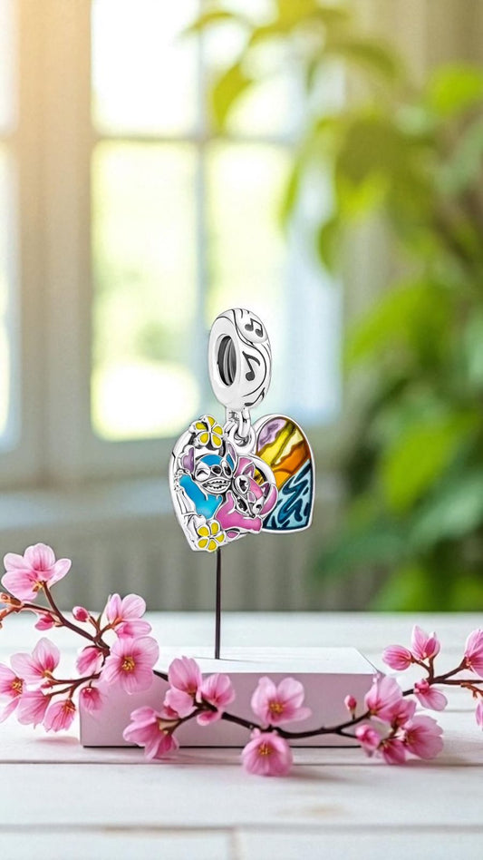 Charm "Stitch y Angel" en Plata 925