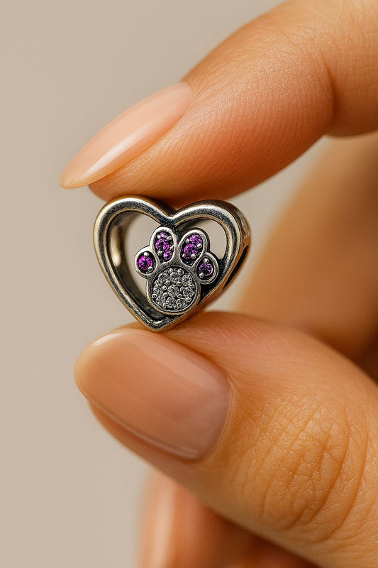 Charm Corazón con Huella de Mascota en Plata 925