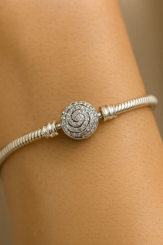 Pulsera "Flor Rosa" con Circonitas en Plata 925