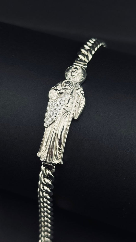 Pulsera "San Judas Tadeo de la Suerte" con Circonitas en Plata 925