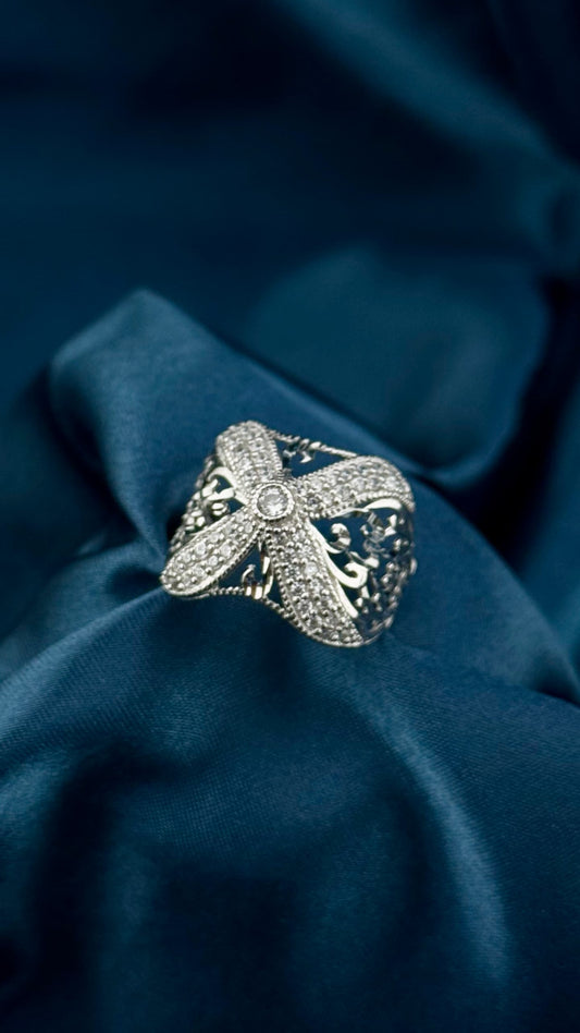 Anillo cruzado calado en plata italiana 925