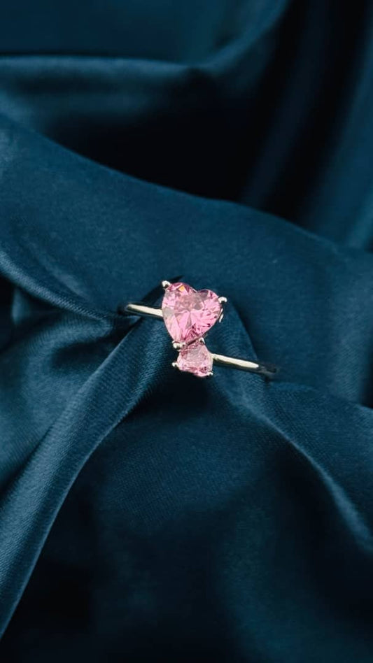 Anillo de plata italiana 925 con circonia rosa en forma de corazón