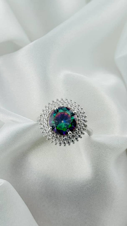 Anillo de plata italiana 925 con circonia mística doble halo