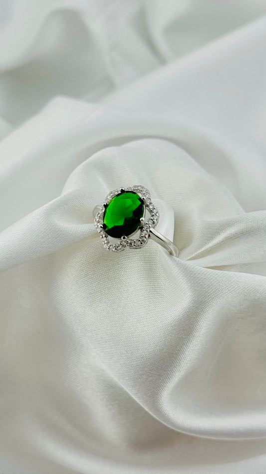 Anillo de plata italiana 925 con circonia verde esmeralda