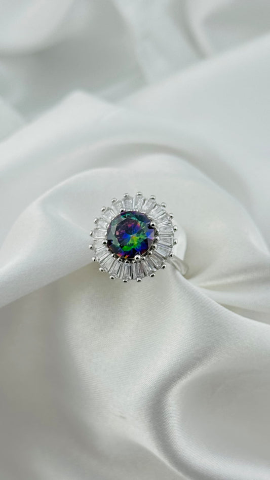 Anillo de plata italiana 925 con circonia arcoíris