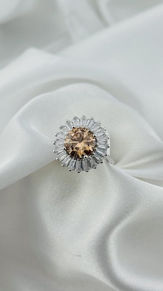 Anillo de plata italiana 925 con circonia champagne