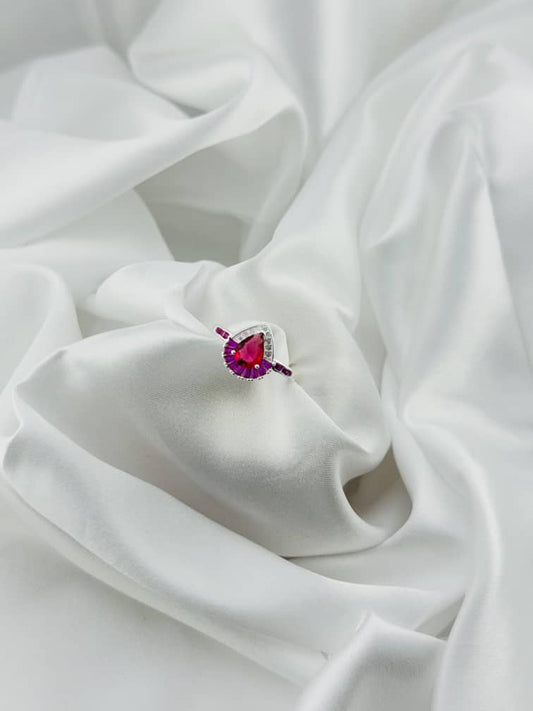 Anillo lágrima fucsia en plata italiana 925 con circonias