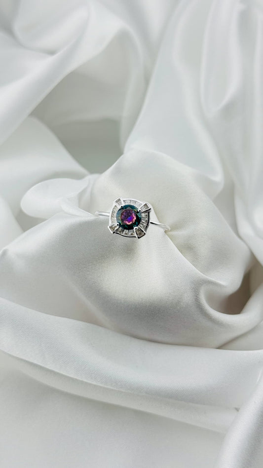 Anillo en plata italiana 925 con circonia mística arcoíris