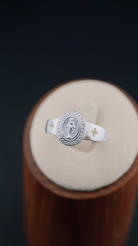 Anillo religioso Virgen Milagrosa en plata italiana 925