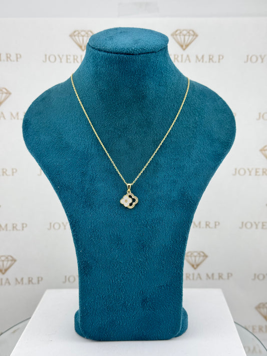 Gargantilla Flor Trébol Doble – Plata 925 (Bañada en Oro)