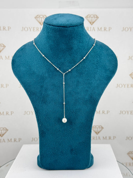 Gargantilla Perla Colgante Tipo Y – Plata 925 (Bañada en Rodio)