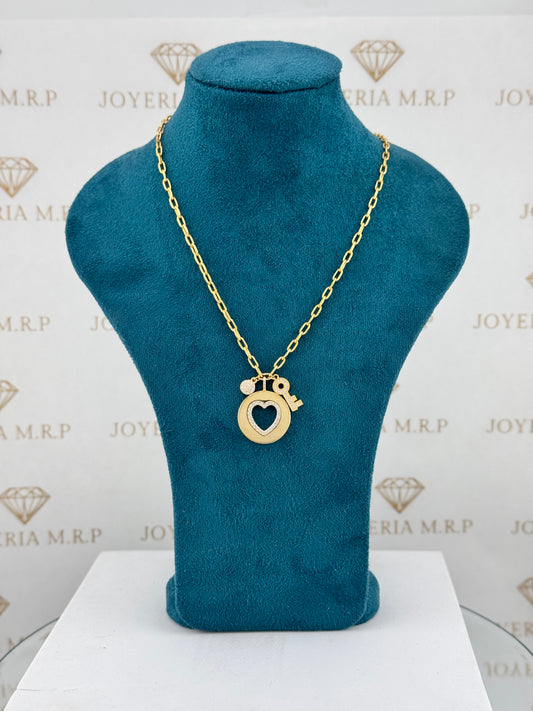 Gargantilla Corazón & Llave – Plata 925 Bañada en Oro