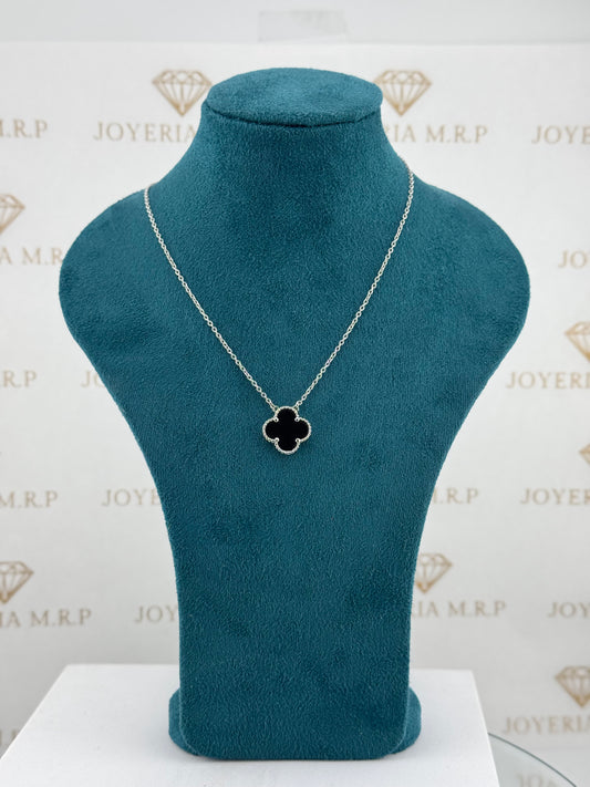 Gargantilla Trébol Negro – Plata 925 con Baño de Rodio