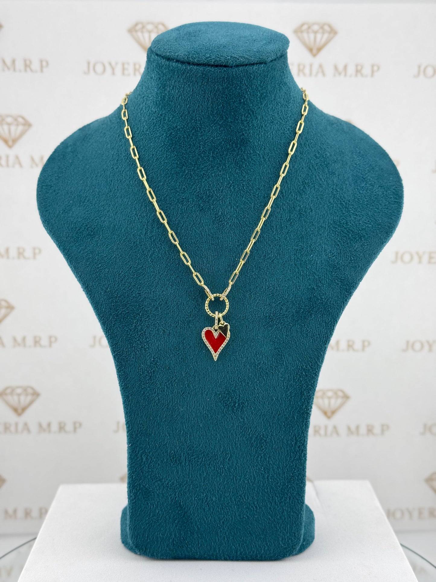 Gargantilla Paperclip Corazón Dúo – Plata 925 Bañada en Oro y Baño en Rodio