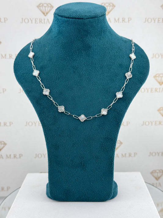 Gargantilla Paperclip Clover Deluxe – Plata 925 (Blanco o Negro)