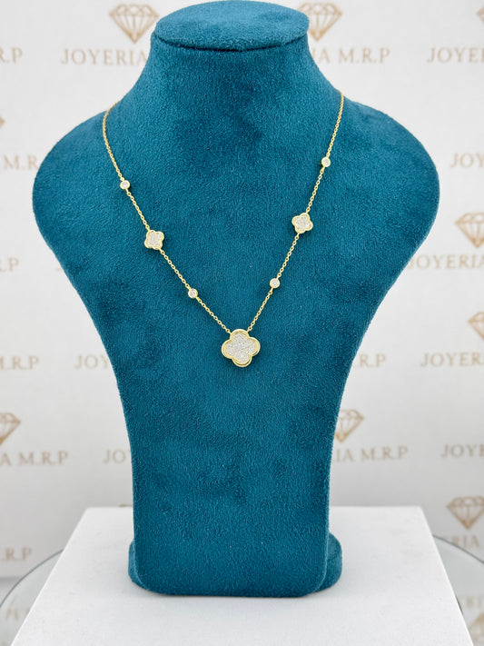 Gargantilla Trébol Zirconia Clásica – Plata 925 Bañada en Oro