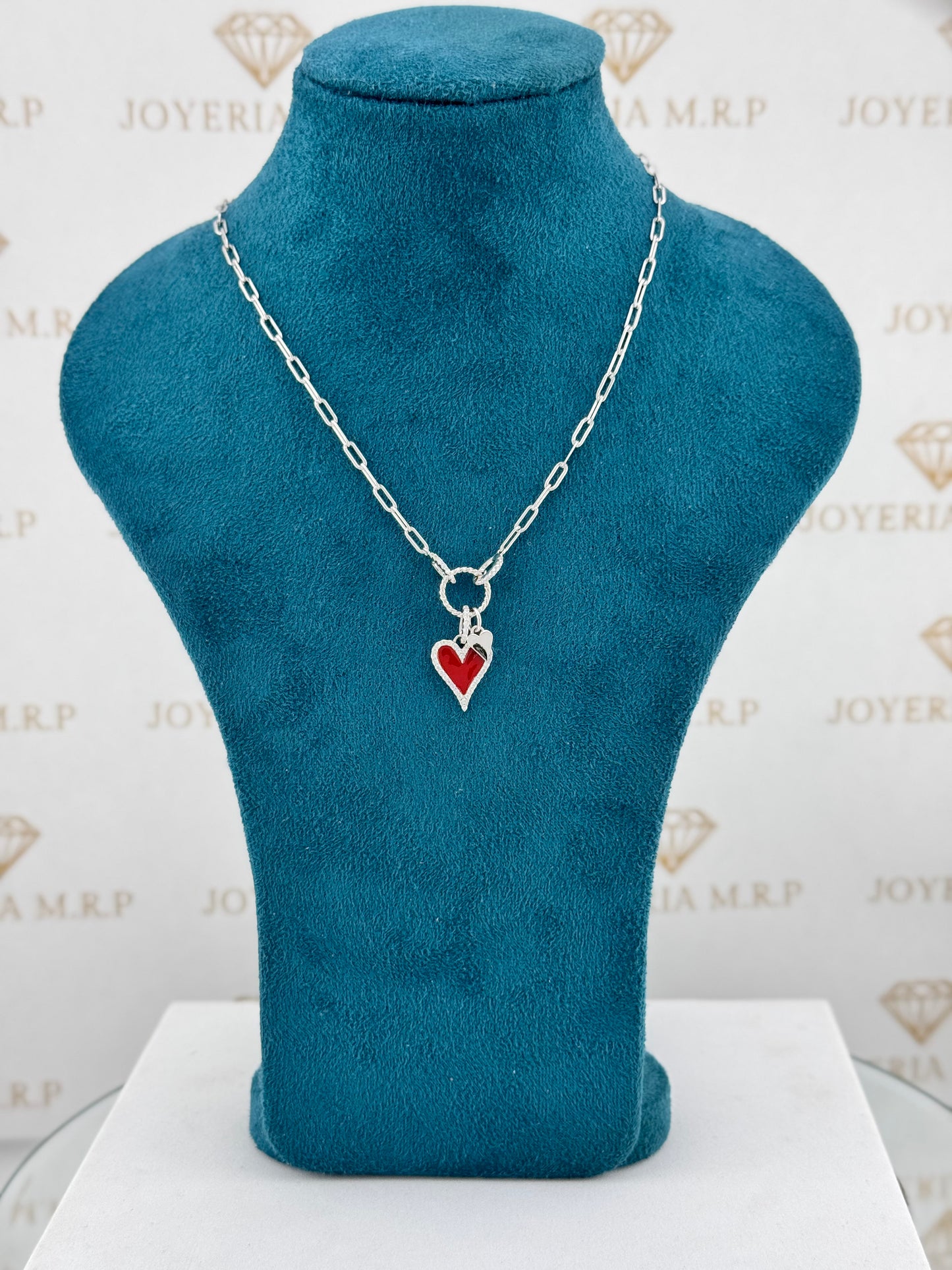 Gargantilla Paperclip Corazón Dúo – Plata 925 Bañada en Oro y Baño en Rodio