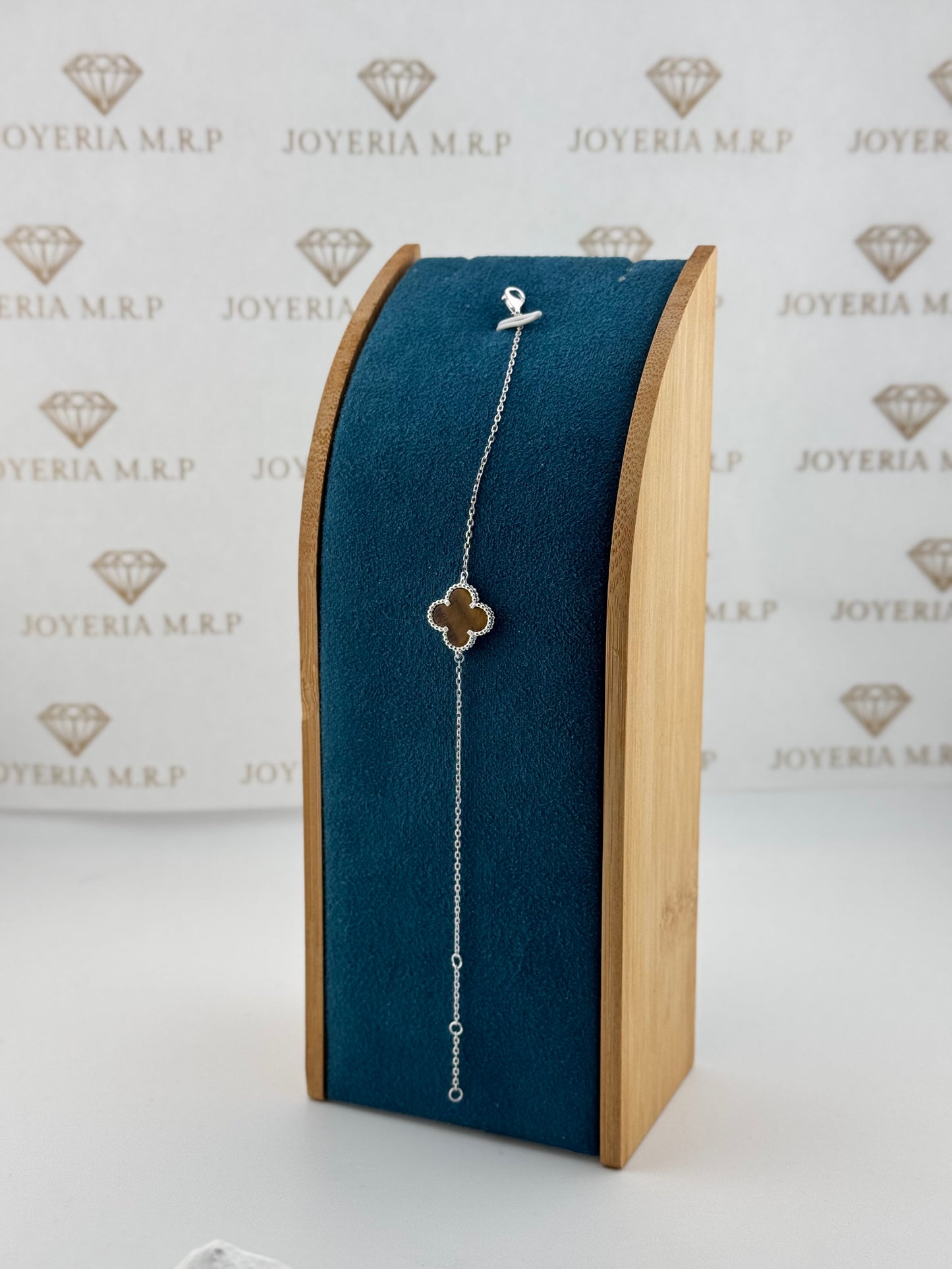 Pulsera Trébol Nácar 15 mm – Pulsera Plata 925 Ajustable (Variantes de Color)