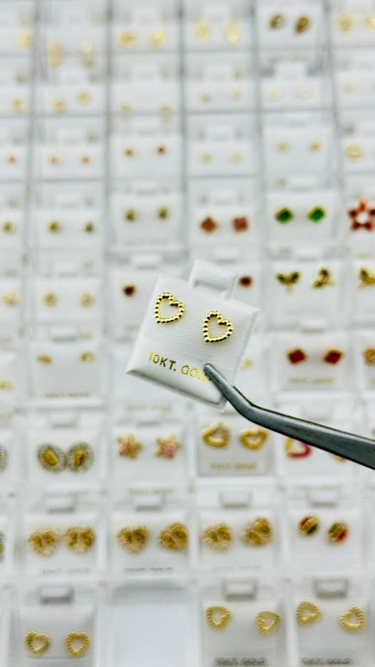 Aretes corazón calado en Oro 10K
