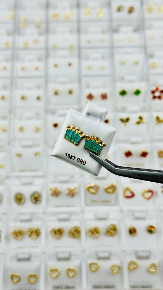 Aretes corona “15 años” en Oro 10K