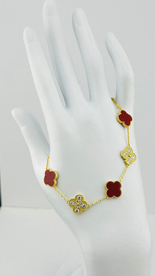 Pulsera Pasión Trébol Rojo y Diamantes