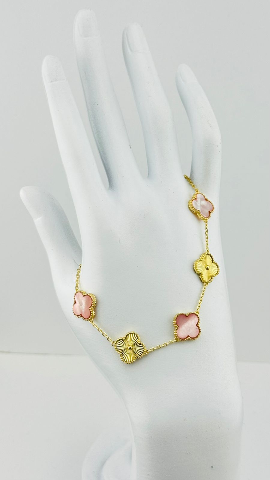 Pulsera Delicada Trébol Rosa y Dorado