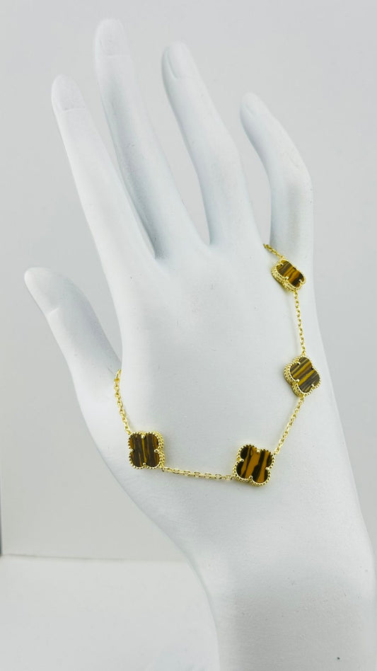 Pulsera Clásica Trébol Ojo de Tigre