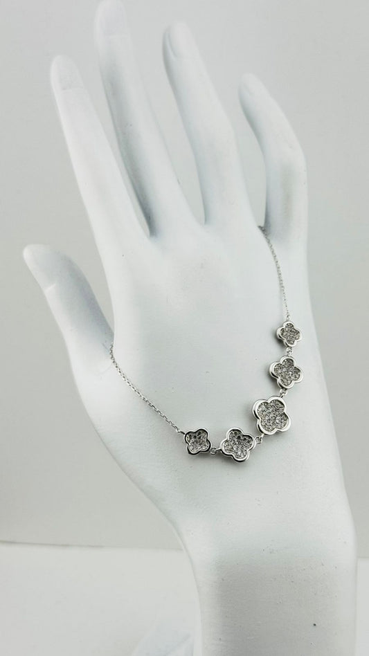Pulsera Eslabón Fino Tréboles en Micropavé